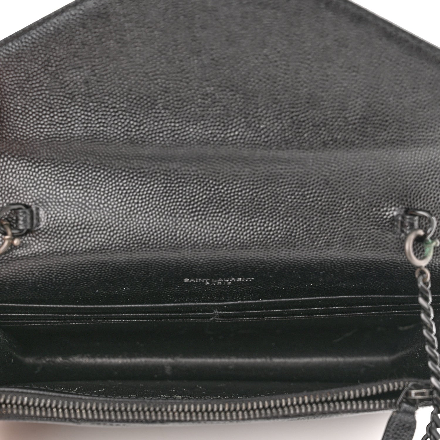 Saint Laurent Grain De Poudre Matelasse Chevron Monogram Monochrome Envelope Chain Wallet Black 5 of 11