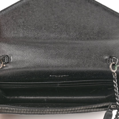 Saint Laurent Grain De Poudre Matelasse Chevron Monogram Monochrome Envelope Chain Wallet Black 5 of 11