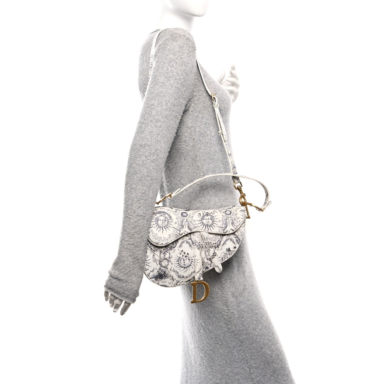 Christian Dior Calfskin Le Soleil Print Saddle Bag With Strap White Black 2 of 10