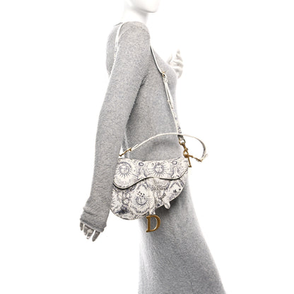 Christian Dior Calfskin Le Soleil Print Saddle Bag With Strap White Black 2 of 10
