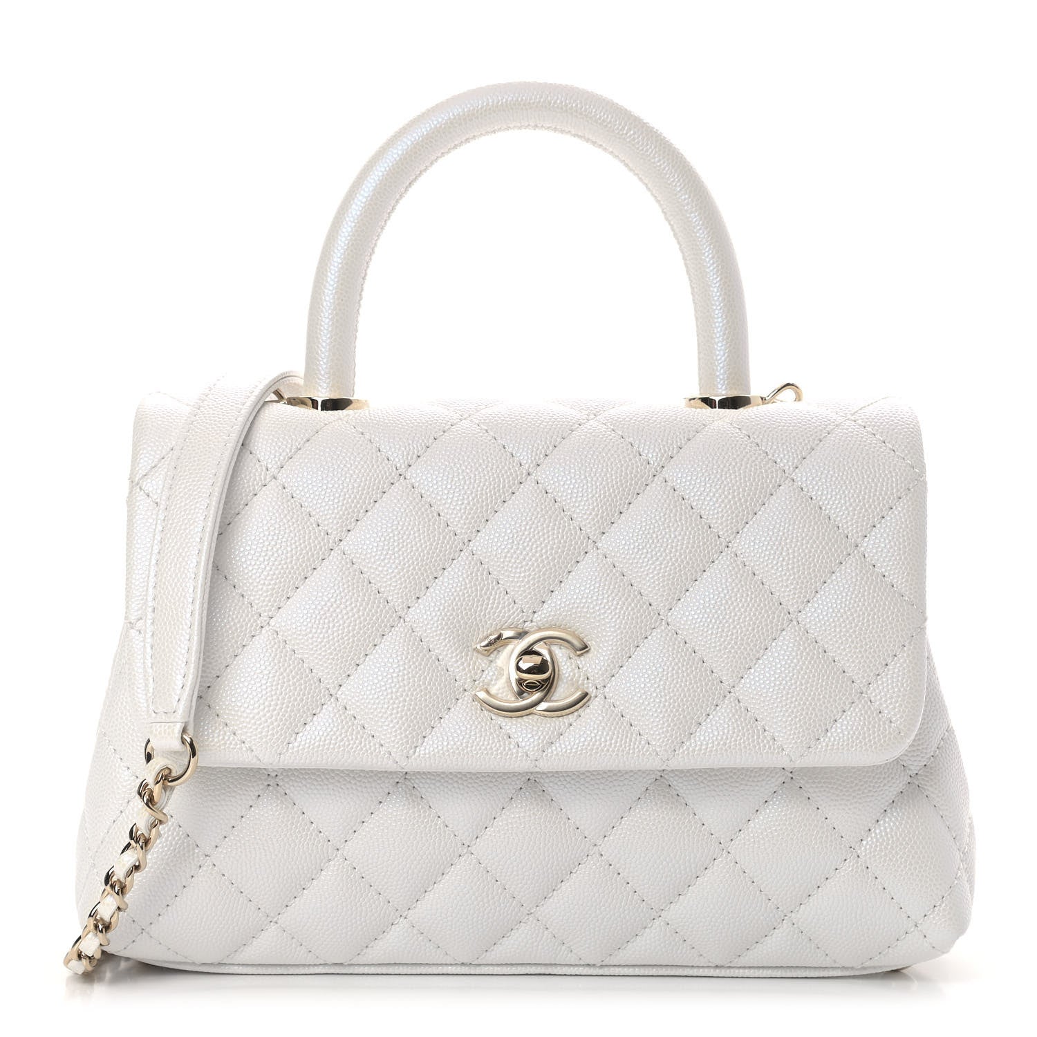 Chanel Iridescent Caviar Quilted Mini Coco Handle Flap White 1 of 11