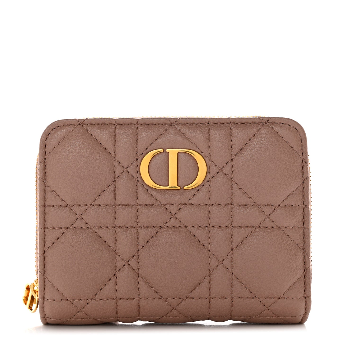 Grained Calfskin Supple Cannage Caro Scarlet Zipped Wallet Rose Des Vents