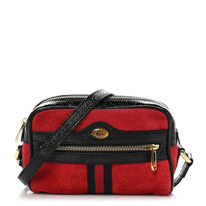 Gucci Suede Patent Web Mini Ophidia Shoulder Bag Red 1 of 10