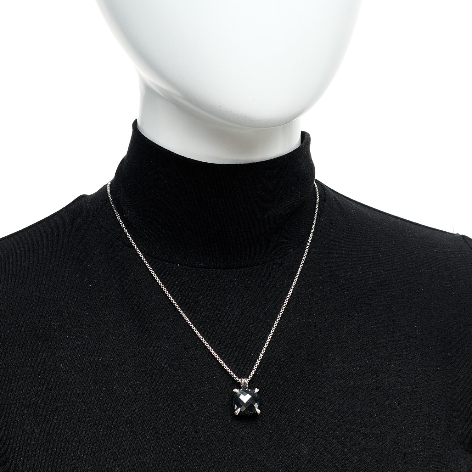 David Yurman Sterling Silver Diamond Hematite 11mm Chatelaine Pendant Necklace 2 of 4