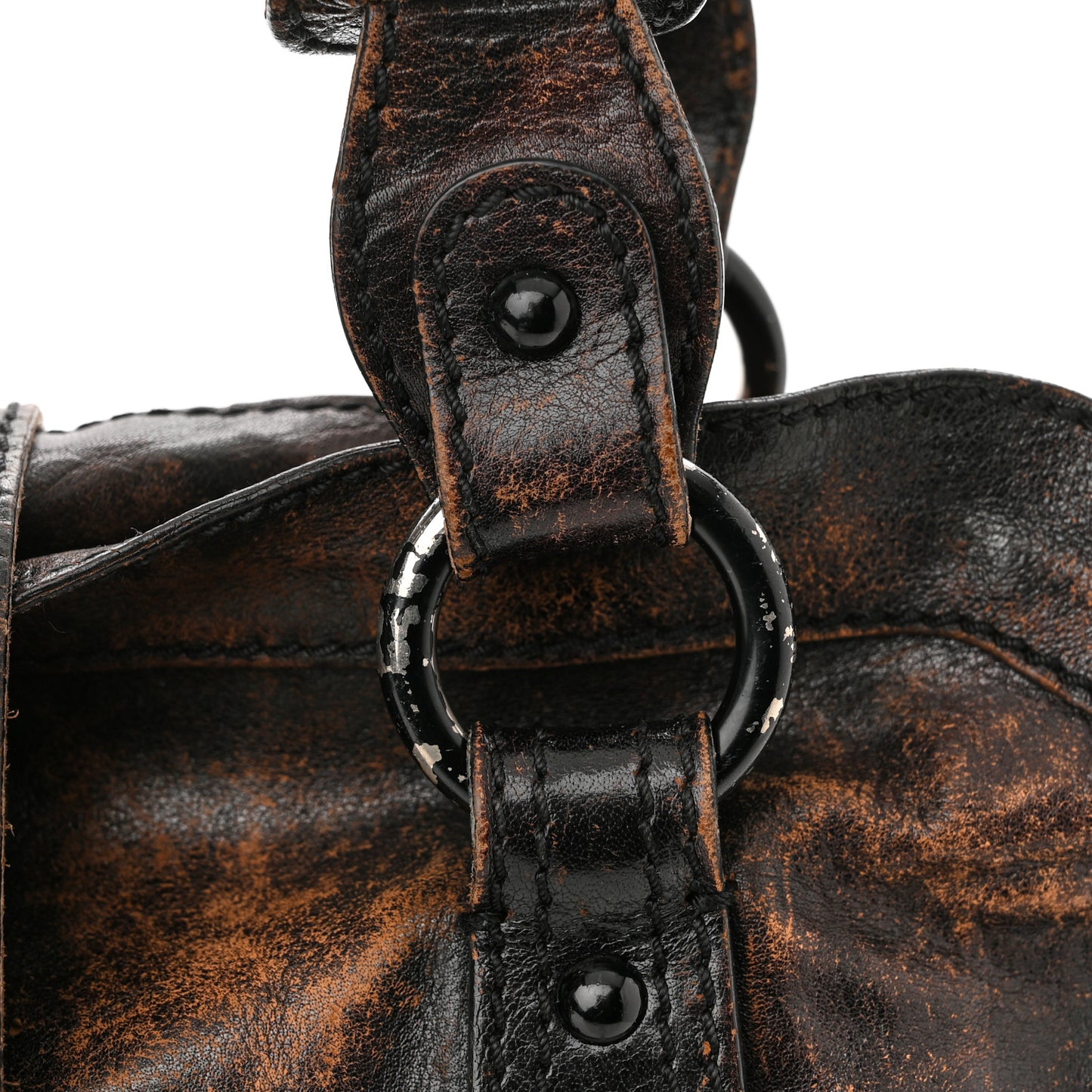 Distressed Calfskin VLogo Shoulder Bag Brown
