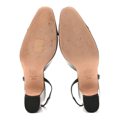 Chanel Lambskin Calfskin Cap Toe CC Slingback Pumps 36.5 Grey Black 6 of 13