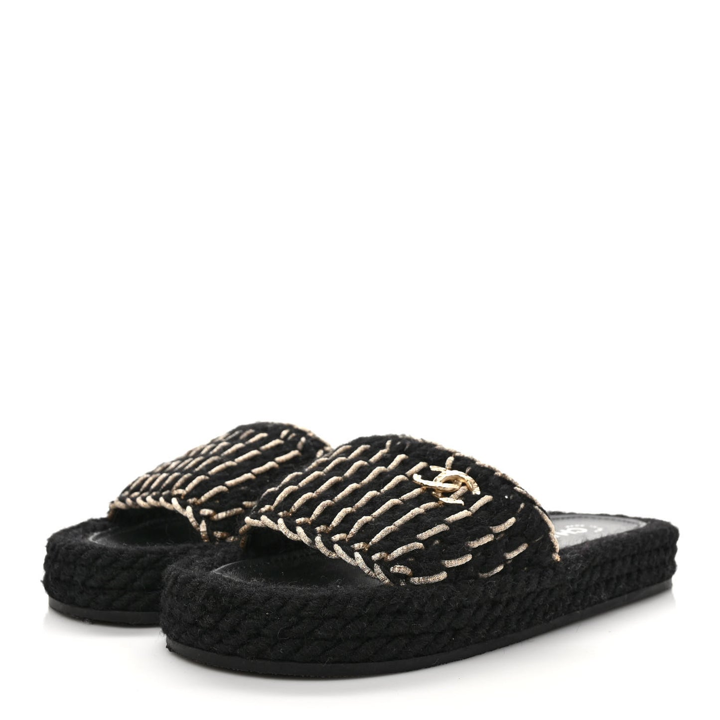 Braided Knit CC Mules 37 Black Gold