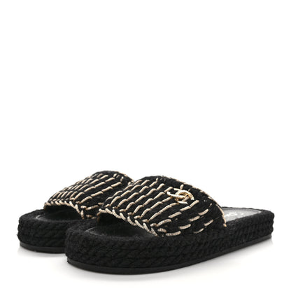 Chanel Braided Knit CC Mules 37 Black Gold 3 of 8