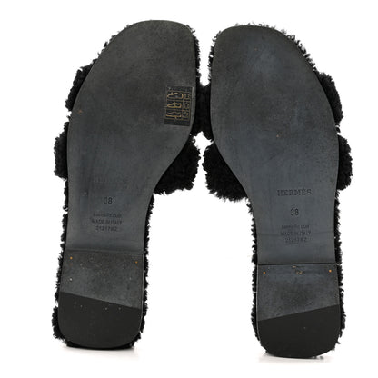 Hermes Woolskin Oran Sandals 38 Black 6 of 10