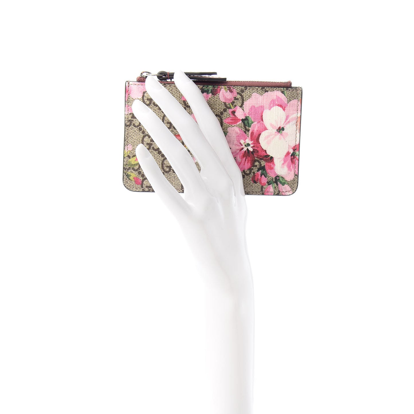 GG Supreme Monogram Blooms Key Ring Coin Case Beige Multicolor Dry Rose