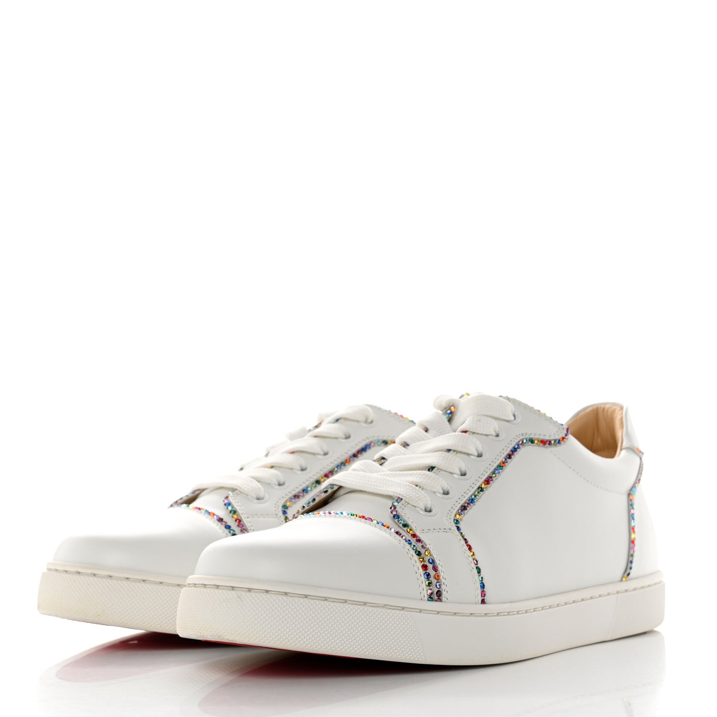 Calfskin Crystal Vieira Flat Sneakers 41 White