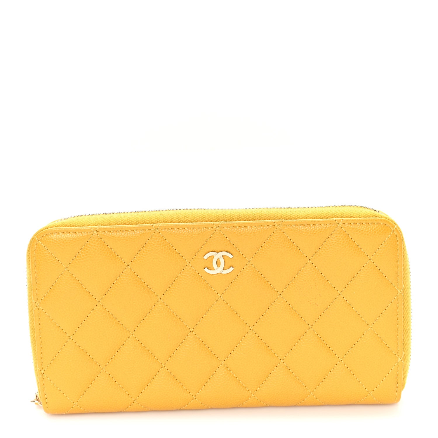 Chanel Caviar Quilted Large Gusset Zip Around Wallet Yellow 1 of 8