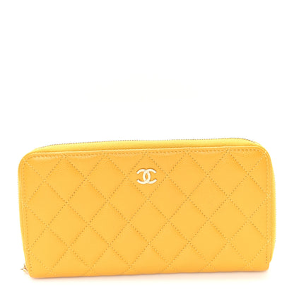 Chanel Caviar Quilted Large Gusset Zip Around Wallet Yellow 1 of 8