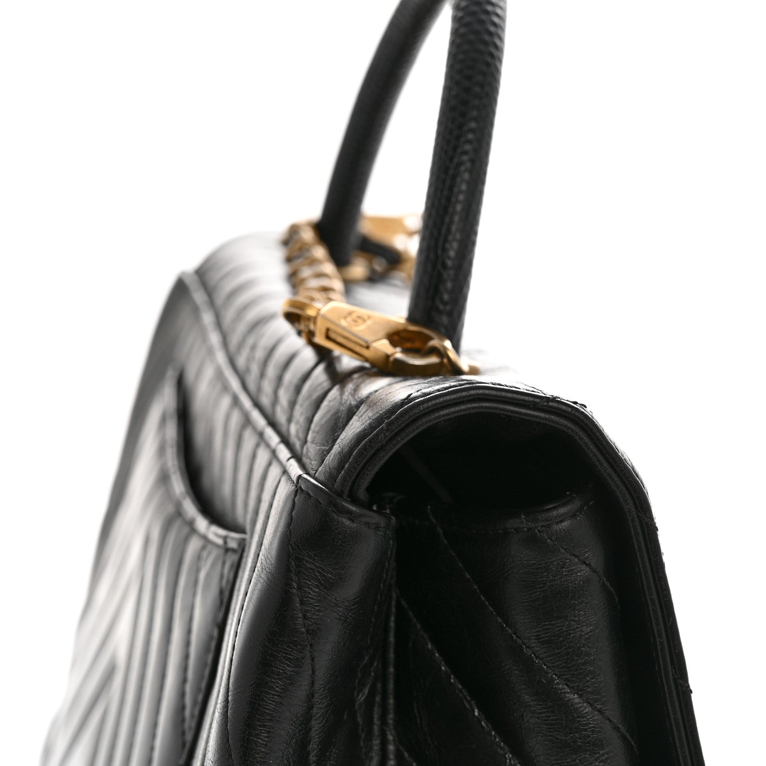 Chanel Calfskin Lizard Chevron Quilted Medium Coco Handle Flap