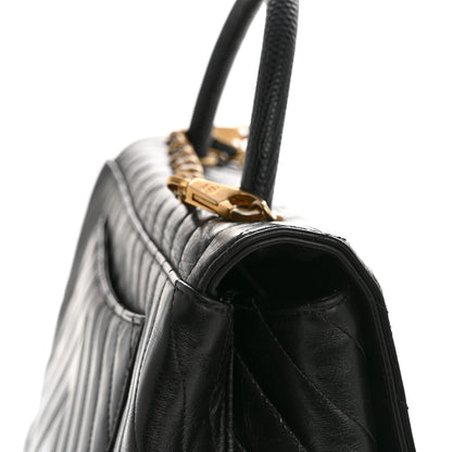 Chanel Calfskin Lizard Chevron Quilted Medium Coco Handle Flap Black 15 of 15