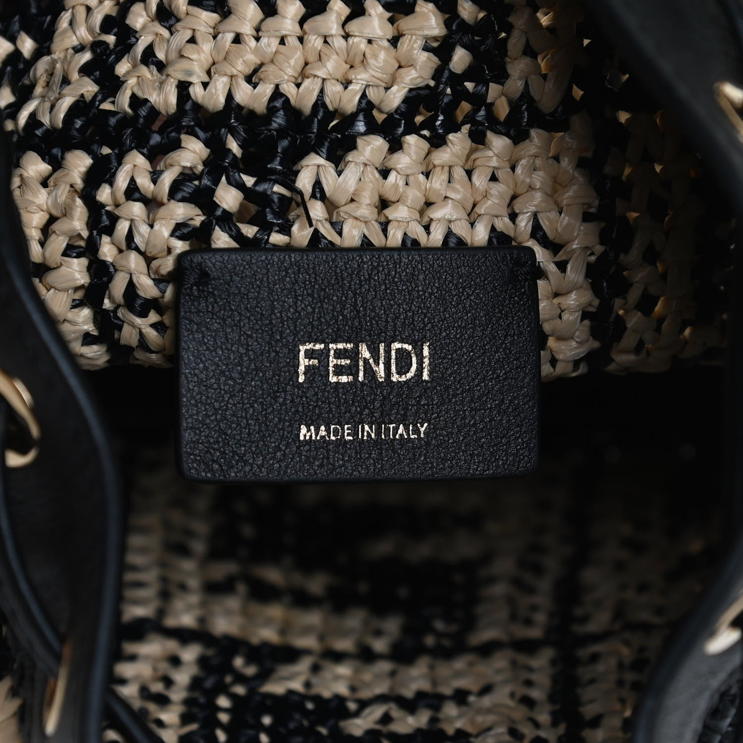 Fendi Raffia Vitello Seta F is Fendi FF Woven Mini Mon Tresor Bucket Bag Black Natural 8 of 12