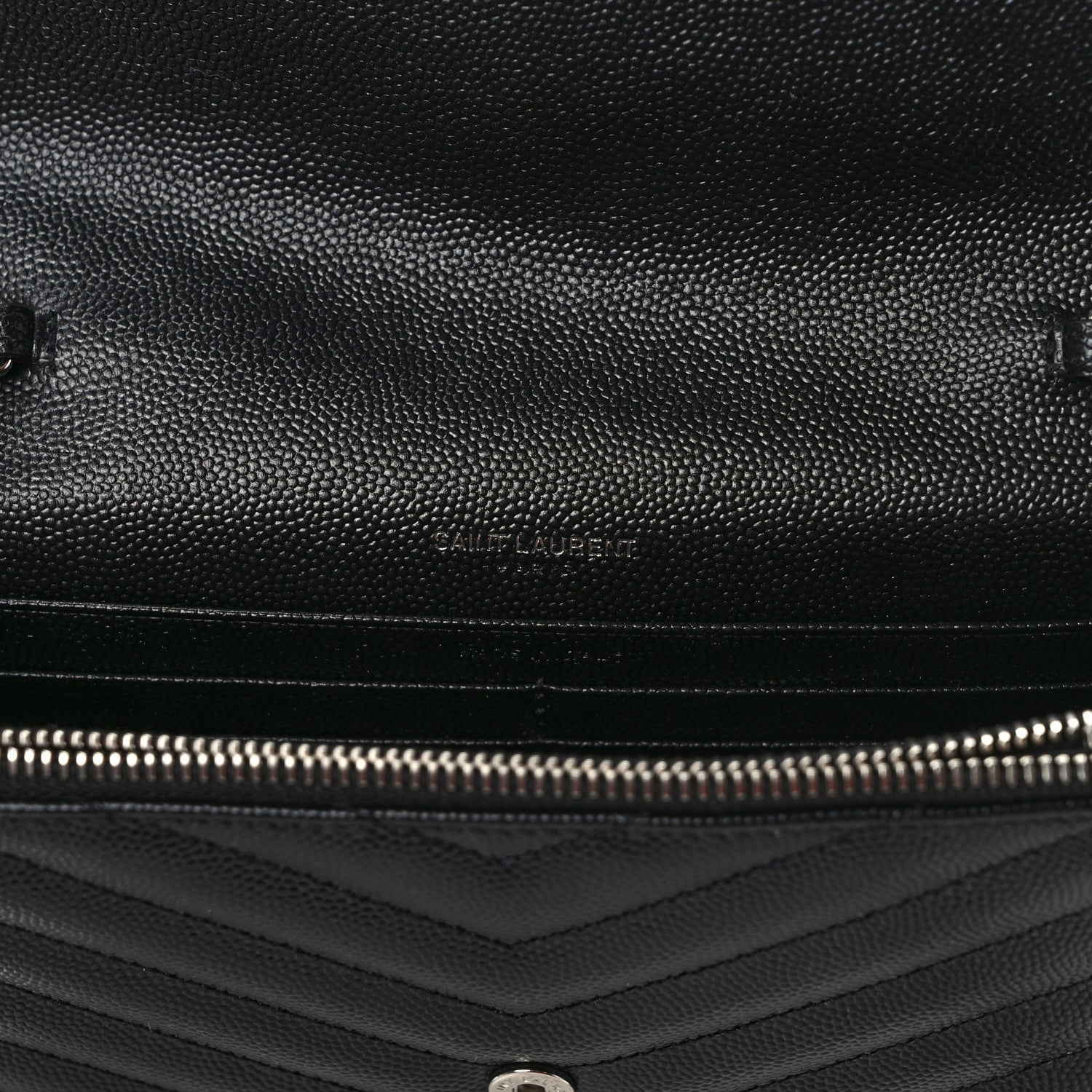 Saint Laurent Grain De Poudre Matelasse Chevron Monogram Envelope Chain Wallet Black 6 of 11