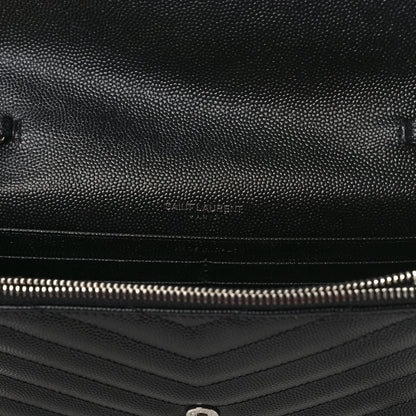 Saint Laurent Grain De Poudre Matelasse Chevron Monogram Envelope Chain Wallet Black 6 of 11