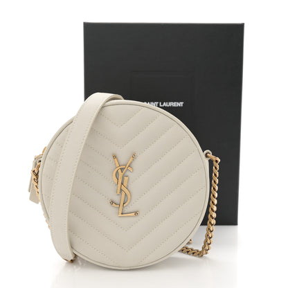 Saint Laurent Grain De Poudre Matelasse Chevron Quilted Round Vinyle Camera Bag Crema Soft 14 of 14