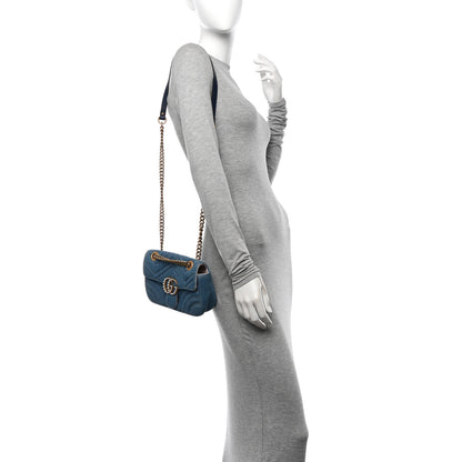 Gucci Denim Matelasse Mini Pearly GG Marmont Shoulder Bag Blue 2 of 12