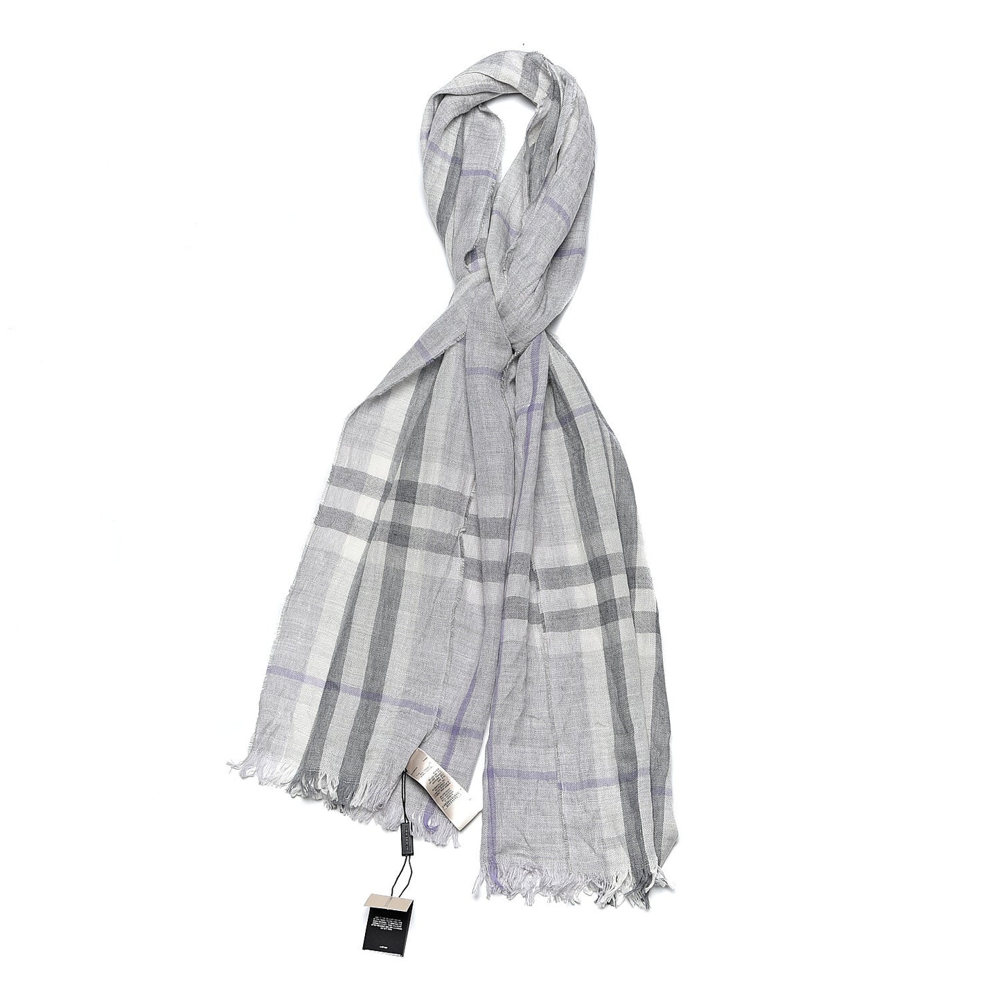 Cashmere Extra Fine Merino Wool Giant Check Crinkled Scarf Mid Grey
