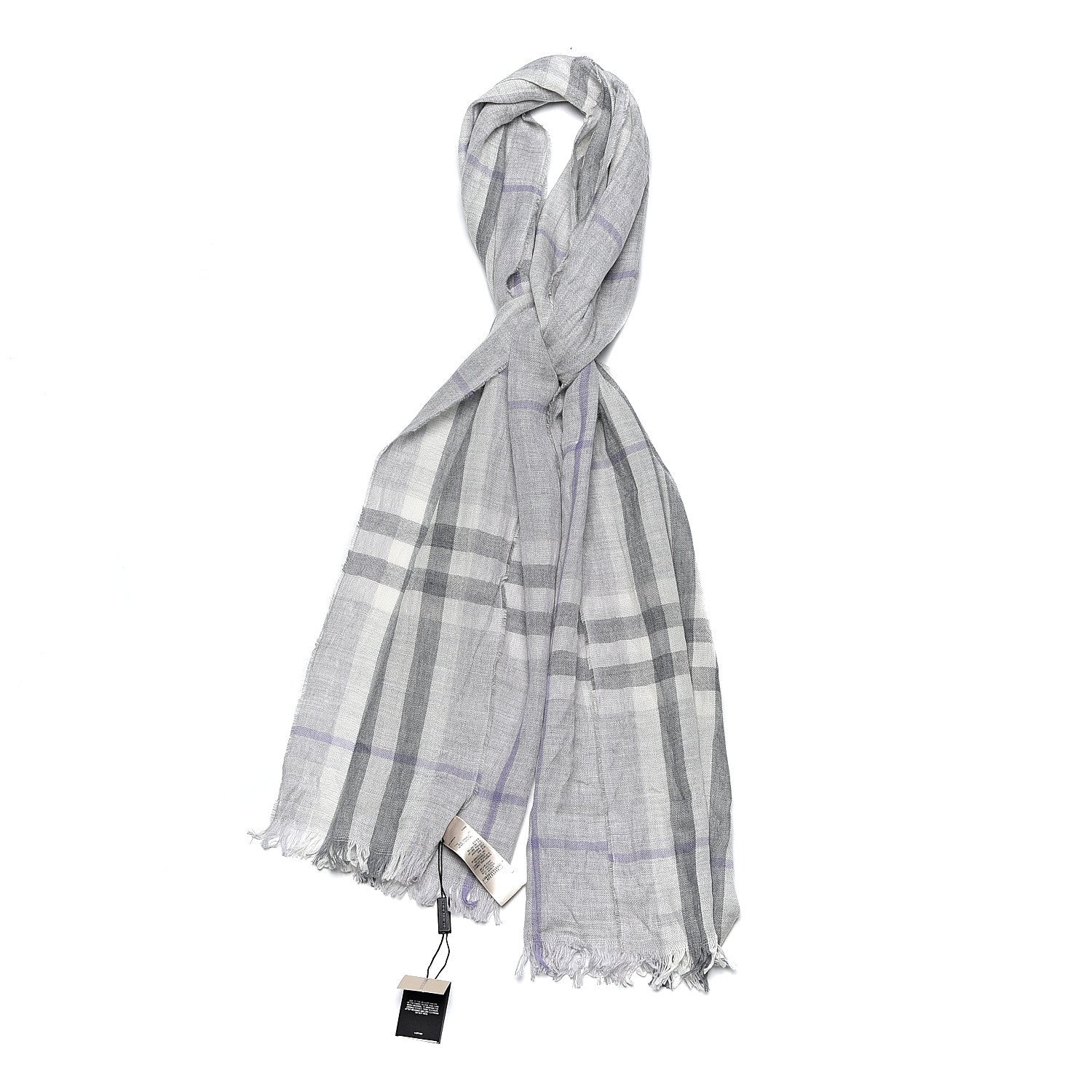 Burberry Cashmere Extra Fine Merino Wool Giant Check Crinkled Scarf Mid Grey 2 of 4