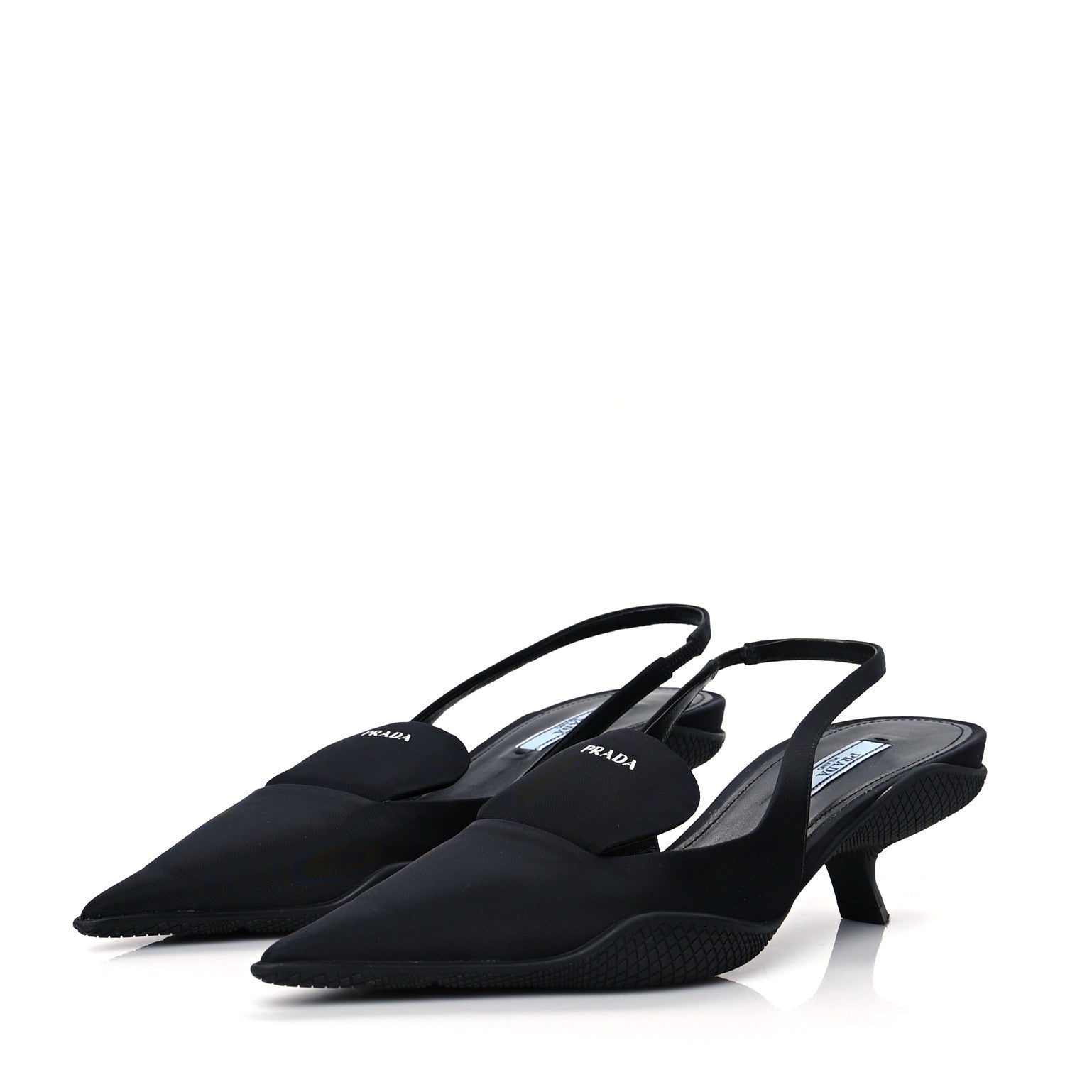 Prada Nylon Logo Pointed Toe 45mm Slingback Pumps 37 Black 3 of 8