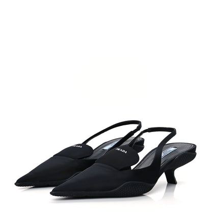 Prada Nylon Logo Pointed Toe 45mm Slingback Pumps 37 Black 3 of 8