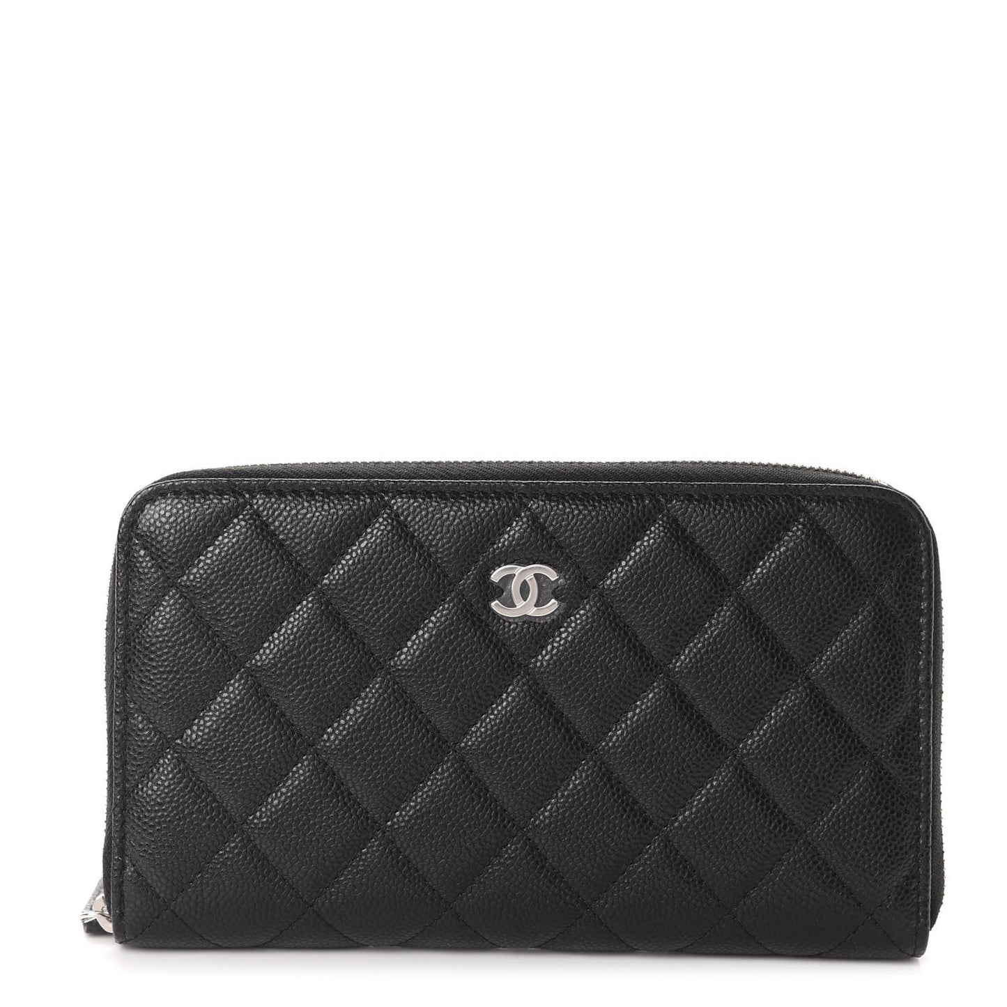 Caviar Quilted Large Zip Around Organizer Wallet Black