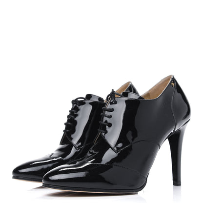Chanel Patent Calfskin Oxford Lace Up Ankle Booties 39 Black 3 of 9