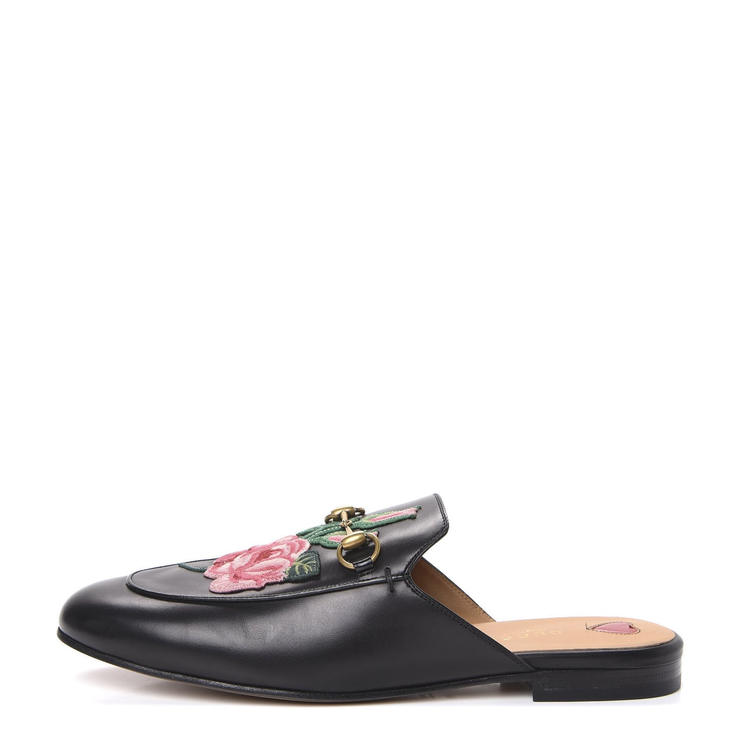 Calfskin Flower Embroidered Princetown Slippers 40 Black