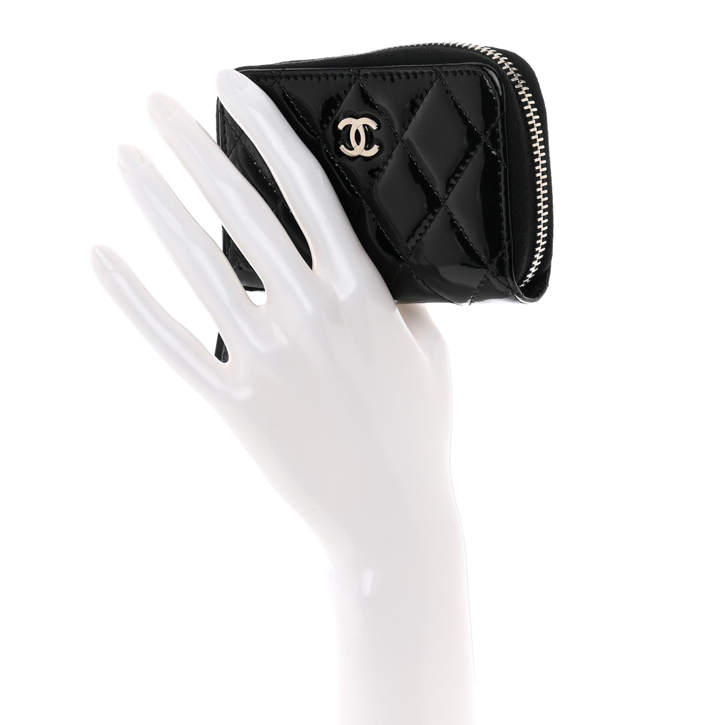 Patent Calfskin Quilted Zip Coin Purse Black