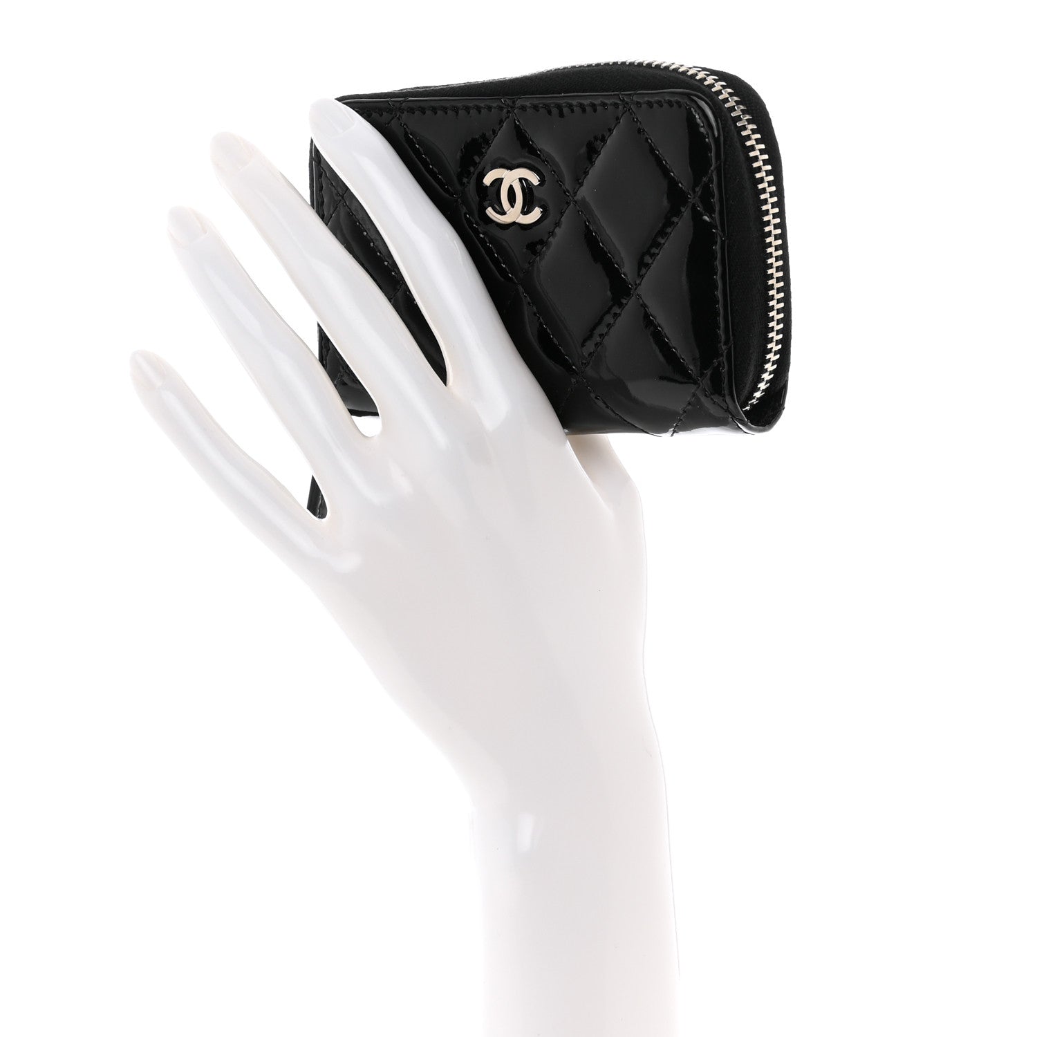 Chanel Patent Calfskin Quilted Zip Coin Purse Black 2 of 7