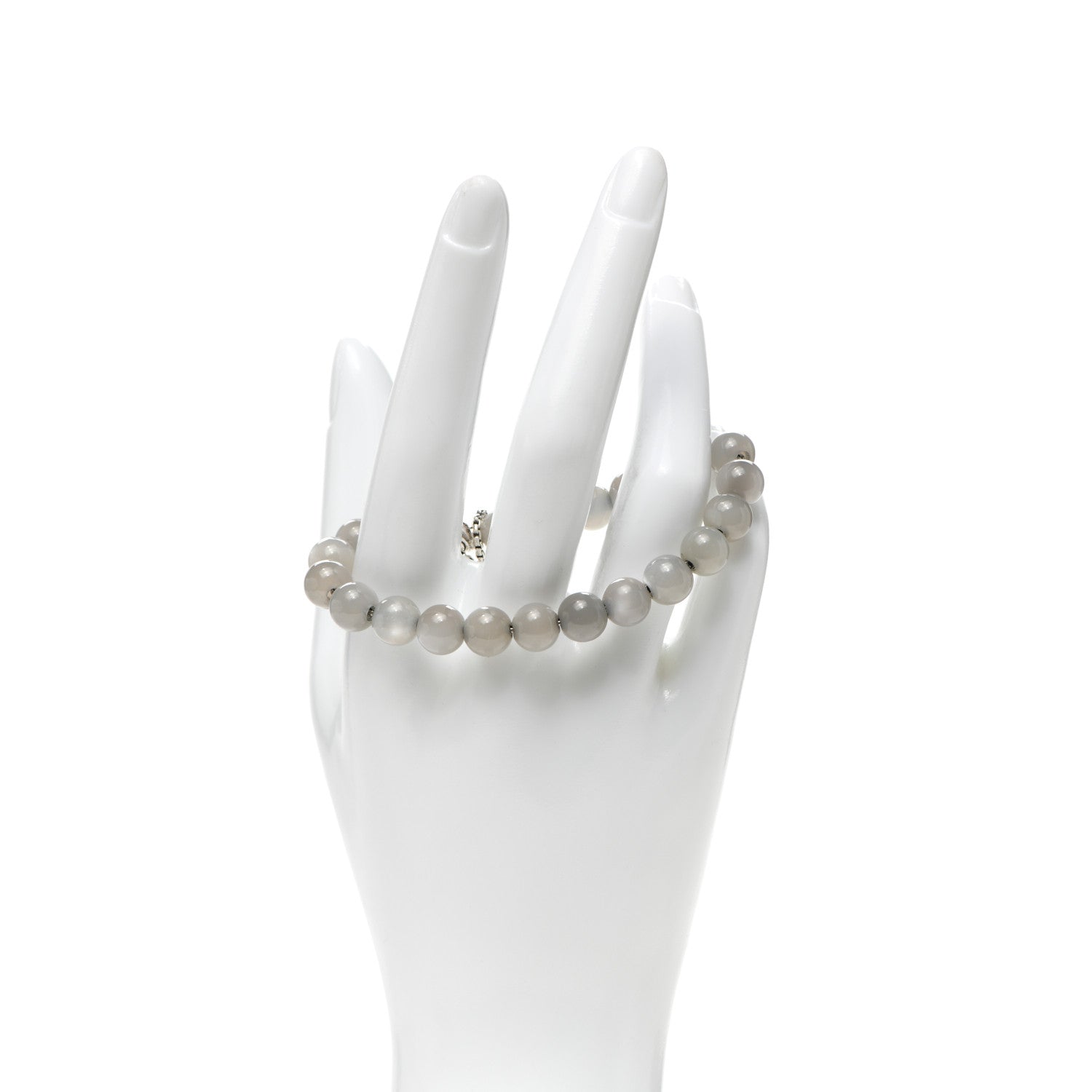 David Yurman Sterling Silver Gray Moonstone 8mm Spiritual Beads Bracelet 2 of 4