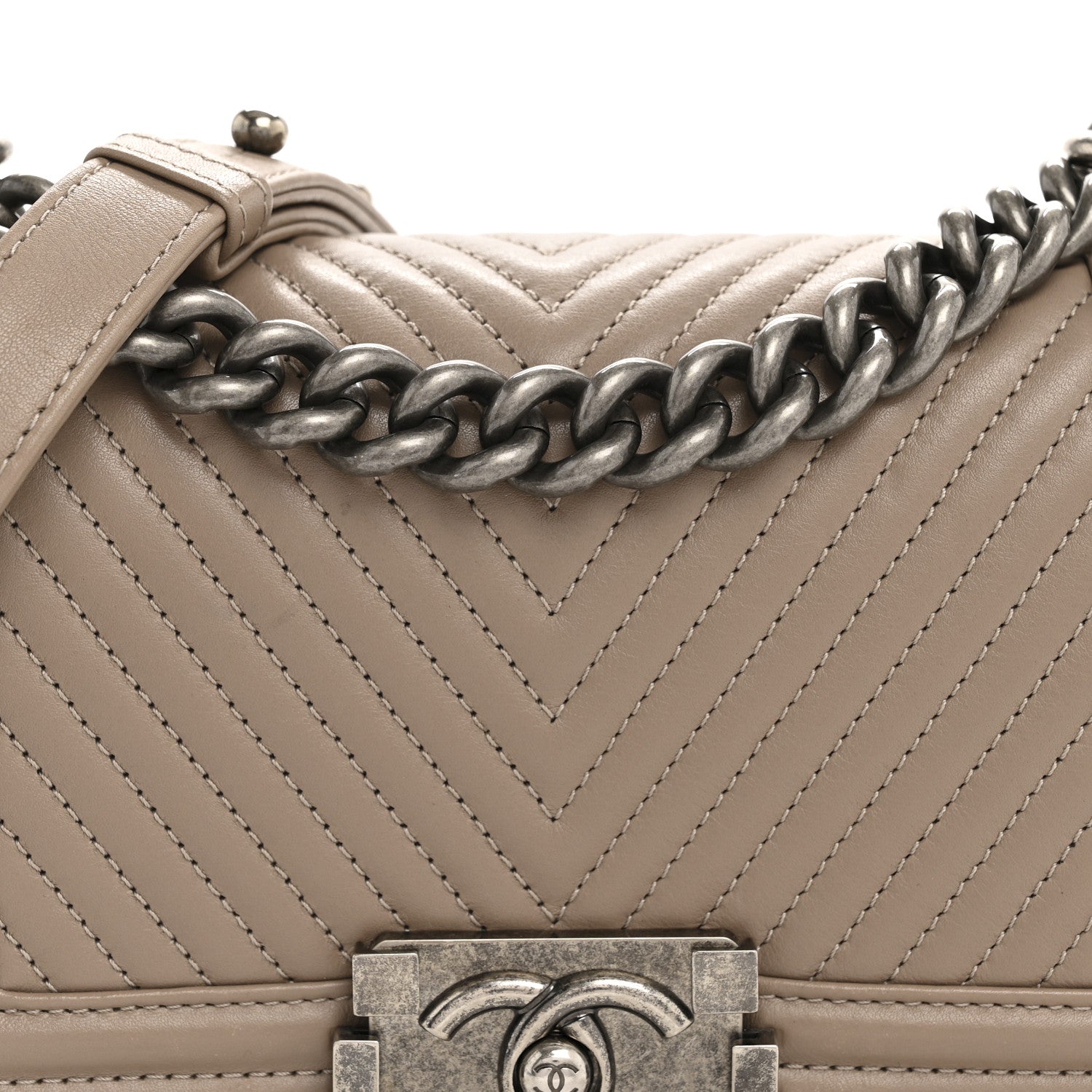 Chanel Calfskin Chevron Quilted Small Boy Flap Dark Beige 8 of 14