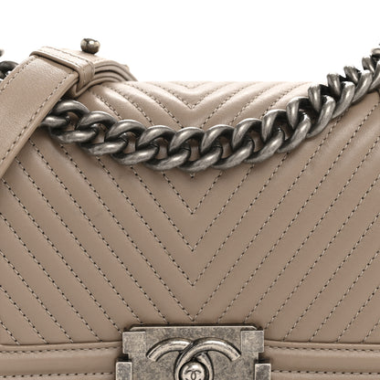 Chanel Calfskin Chevron Quilted Small Boy Flap Dark Beige 8 of 14