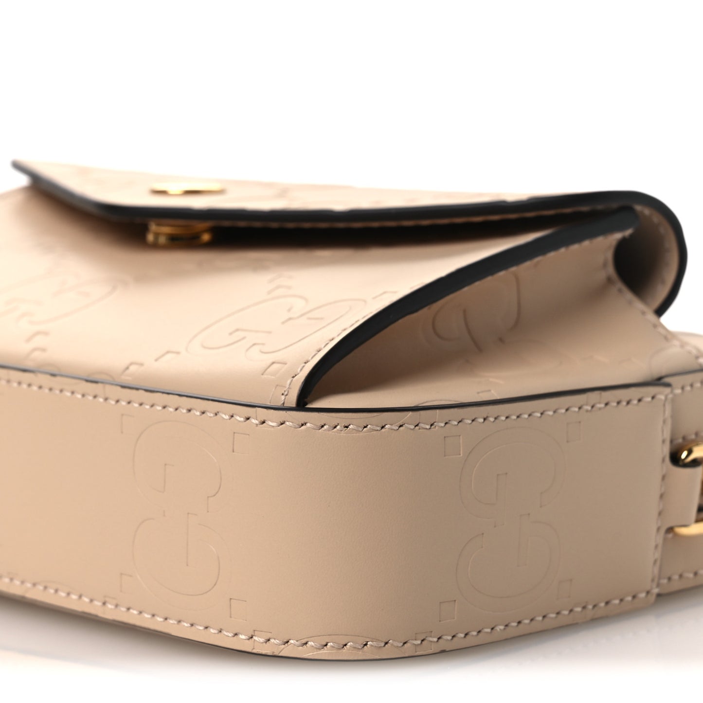 Calfskin GG Super Mini Debossed Chain Wallet Light Beige