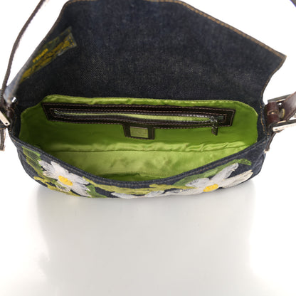 Fendi Denim Flower Applique Baguette Blue 5 of 9