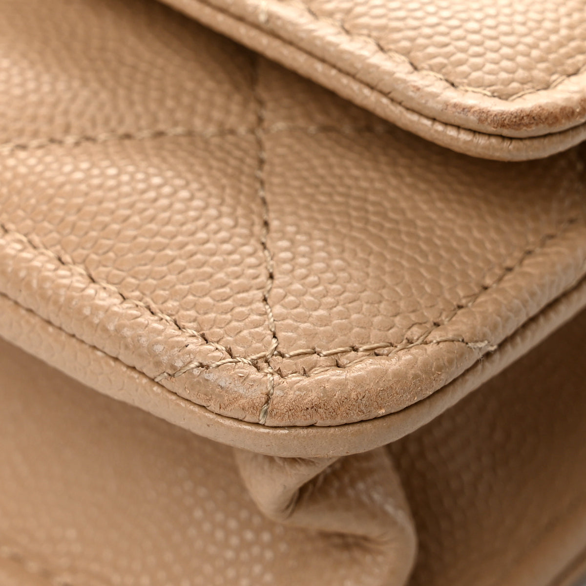 Caviar Quilted Crystal CC Wallet On Chain WOC Beige