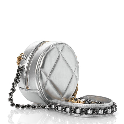 Chanel Metallic Lambskin Quilted Chanel 19 Round Clutch With Chain Silver 3 of 12