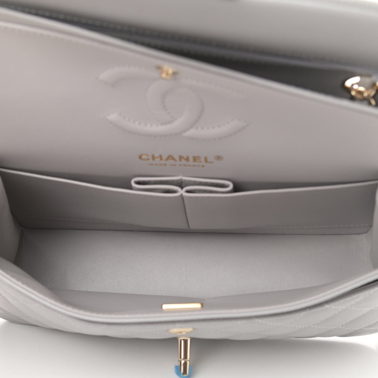 Caviar Quilted Small Double Flap Grey