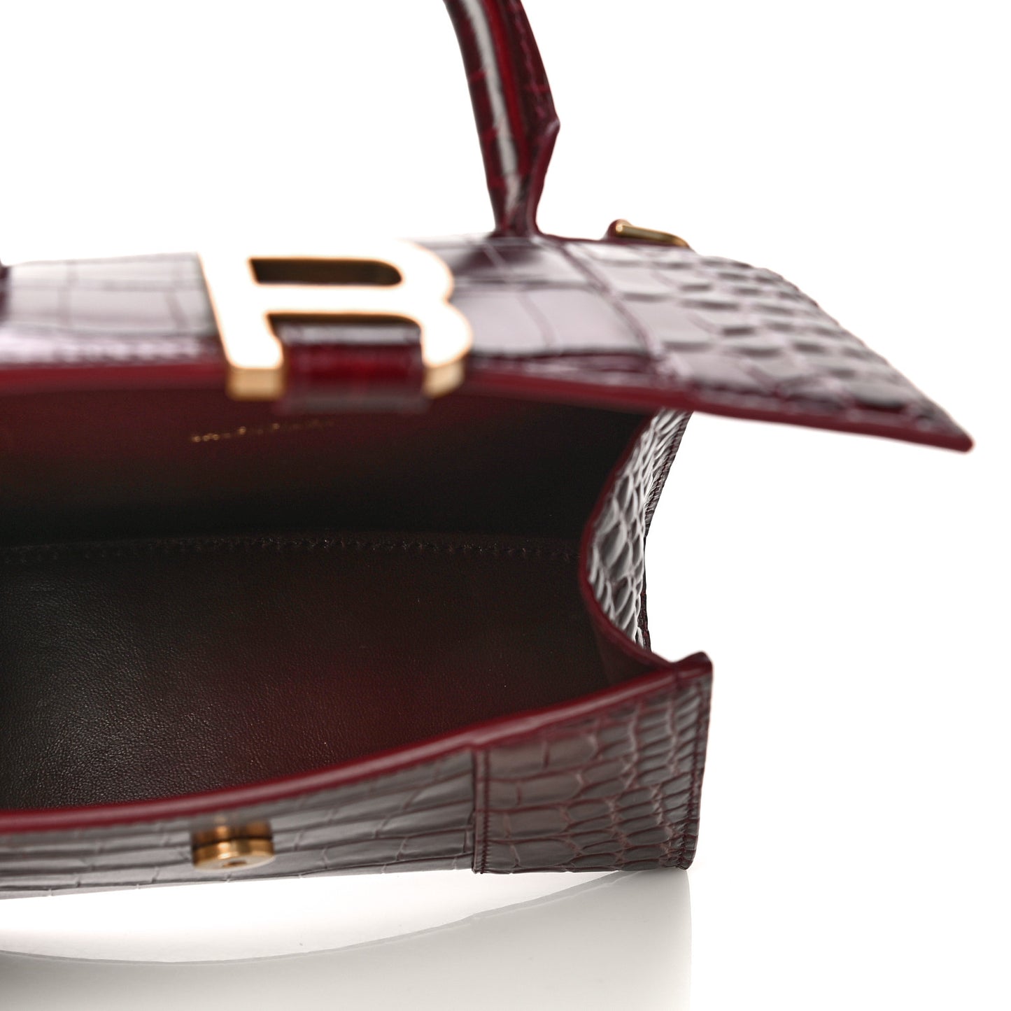 Shiny Calfskin Crocodile Embossed Hourglass Top Handle Bag XS Dark Red