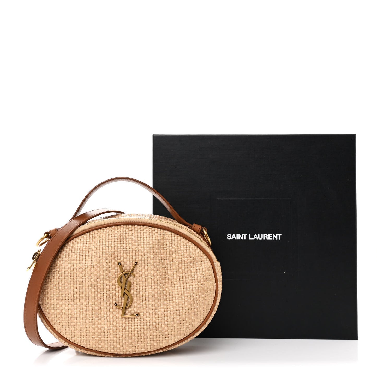 Raffia Calfskin Round Camera Bag Golden Ecru Brick