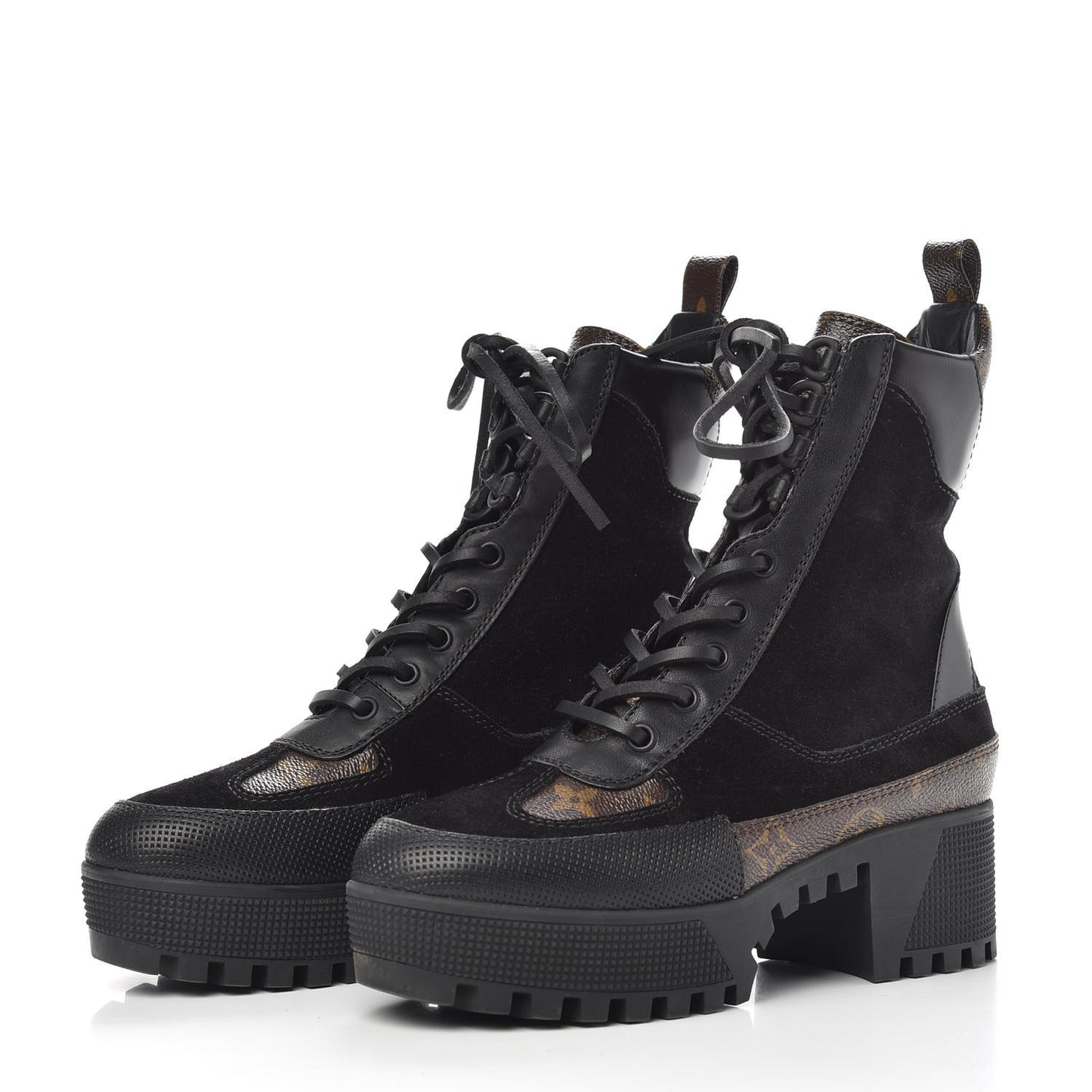 Suede Calfskin Monogram Laureate Platform Desert Boots 36 Black
