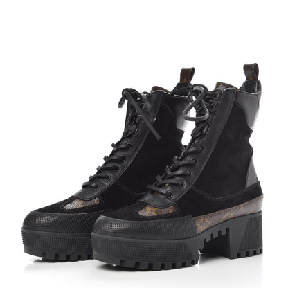 Louis Vuitton Suede Calfskin Monogram Laureate Platform Desert Boots 36 Black 2 of 6