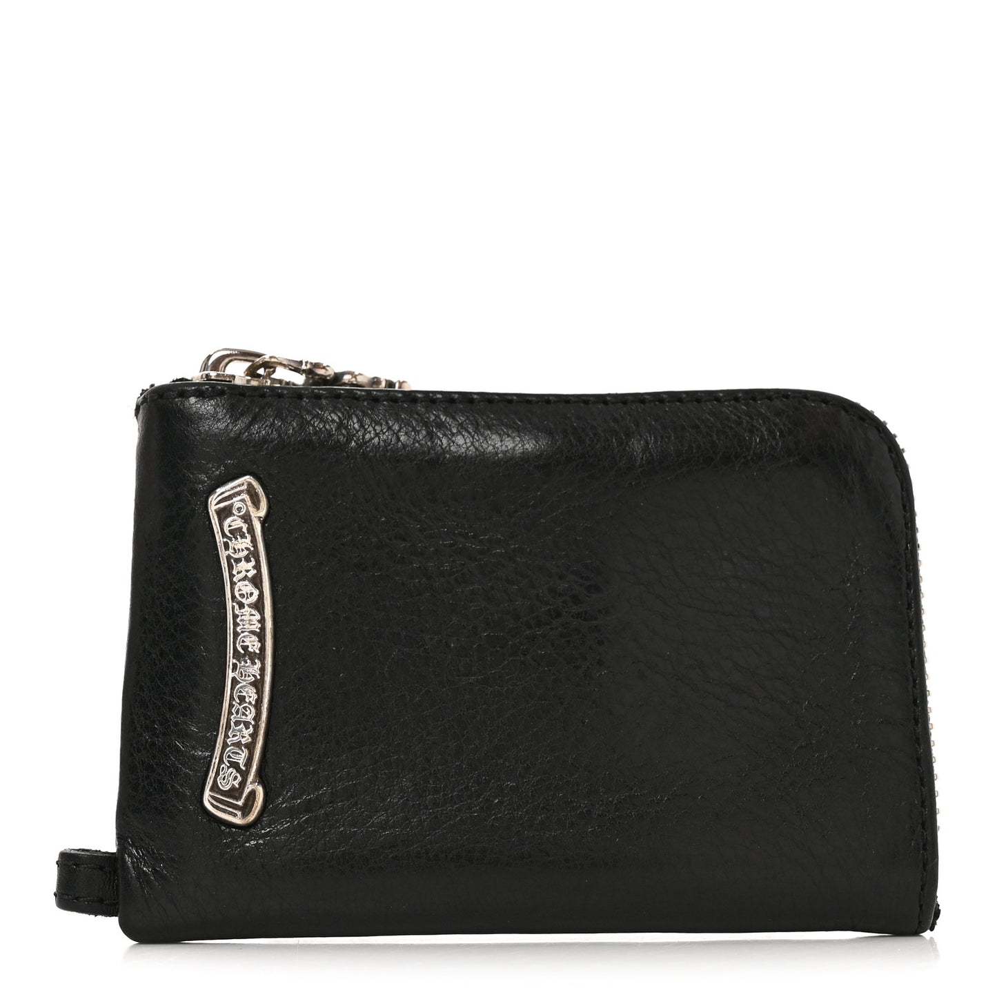 Heavy Weight Calfskin Cross Patch Zip Card Holder Wallet Black