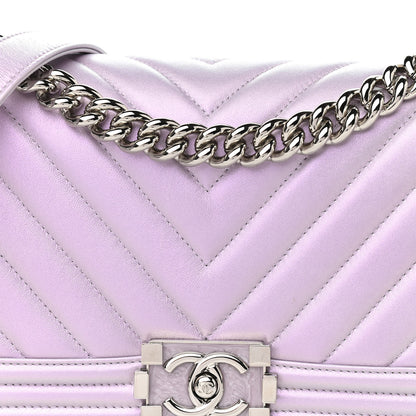 Chanel Iridescent Lambskin Chevron Quilted Medium Boy Flap Purple 7 of 11