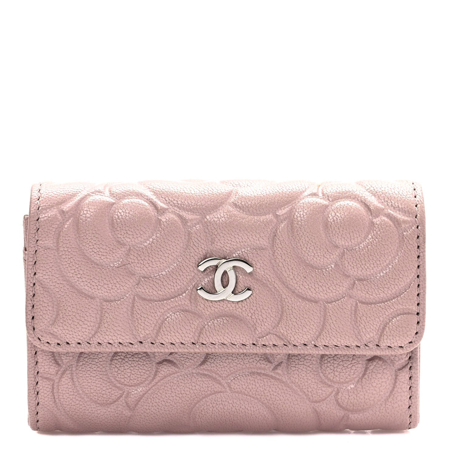 Chanel Goatskin Camellia Embossed Card Holder Wallet Light Pink 1 of 7