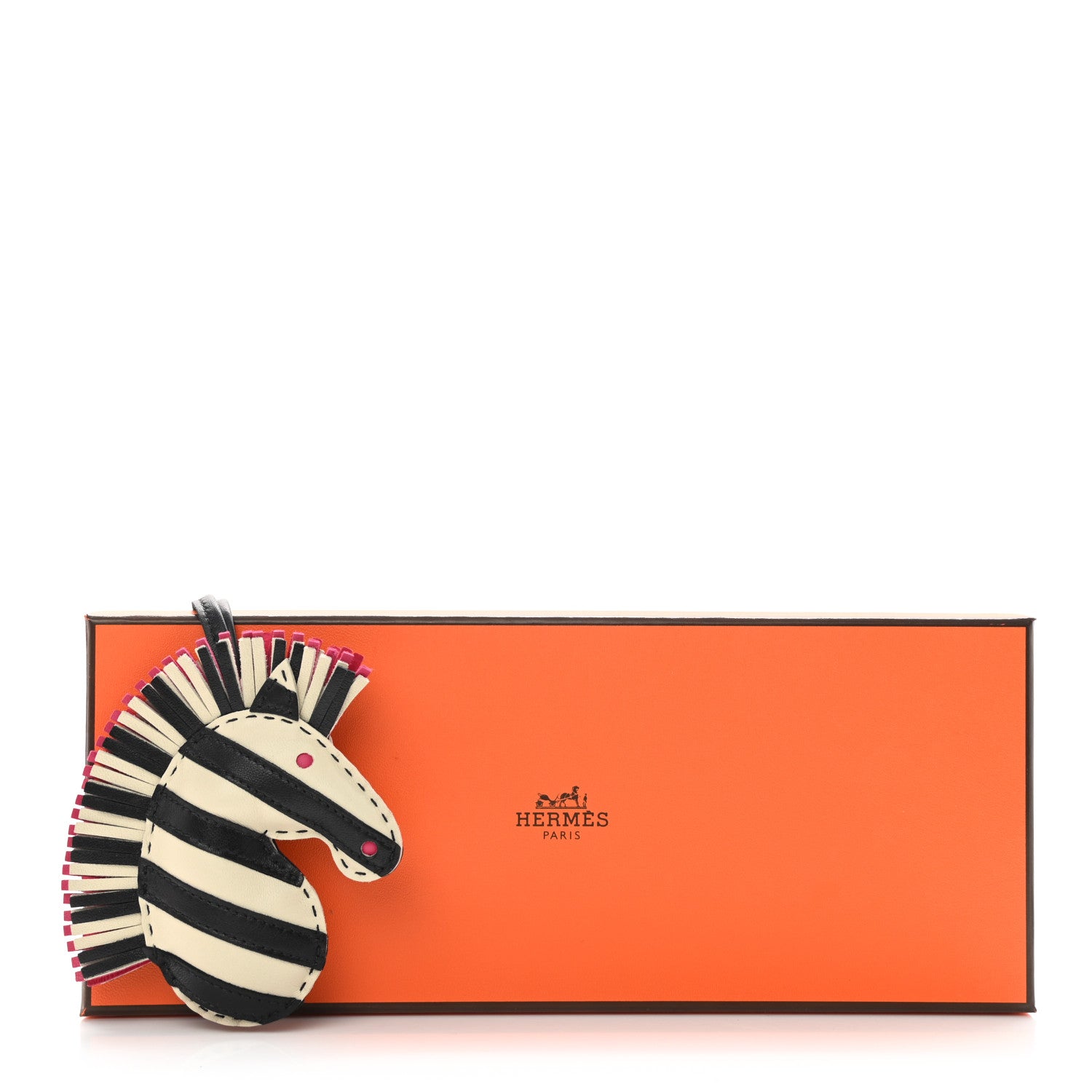 Hermes Milo Lambskin Geegee Savannah Bag Charm Craie Black Rose Mexico 4 of 4