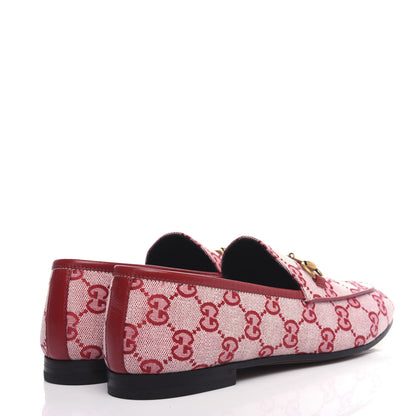 Gucci Canvas GG Monogram Horsebit Womens Jordaan Loafers 38 Gardenia Hibiscus Red 5 of 12